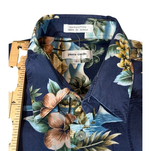 Pierre Cardin Men’s Floral Hawaiian Button Down Shirt, L - Picture 3 of 5